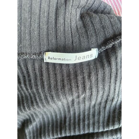 Reformation Albee Black Ribbed Long Sleeve Mock Neck Maxi Dress Side Slit - XS - Picture 8 of 11